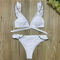 Châu Âu và Hoa Kỳ 2019 mới áo tắm nữ chia tam giác bikini đen trắng xù quai quần bơi bikini đồ bơi nữ cao cấp