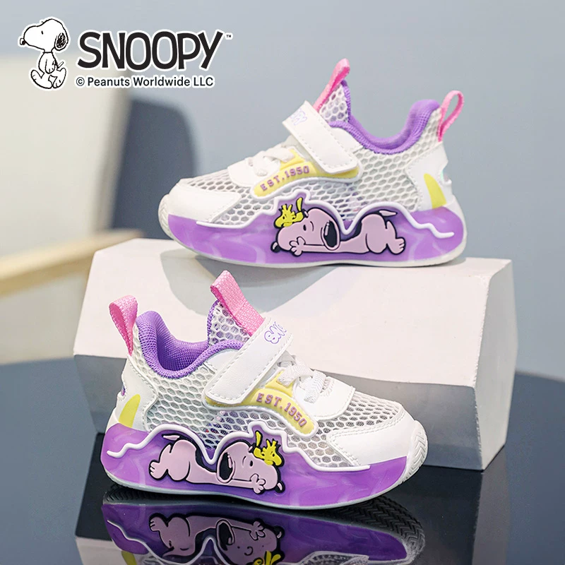 [детские кроссовки Snoopy для ходьбы, дышащие сетчатые, мягкая подошва, розовые сеточки для девочек]