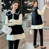 Pregnant Woman Spring Clothing Fashion style suit 2022 new gestational woman dress Spring and autumn style blouses net red Two sets of clothing dresses