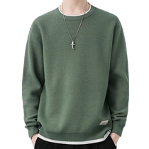 Green sweater for men in autumn and winter trendy brand solid color round neck sweater warm base shirt for boys winter wear mens knitted sweater