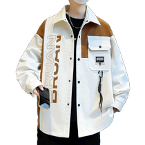 Shirt Jacket Mens Spring Autumn and Summer Loose Spliced ​​Lapel Clothes Mens Youth Trendy Brand Casual Work Jacket