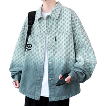 Gradient color denim jacket mens spring and autumn shirt jacket mens youth summer handsome Hong Kong style shirt