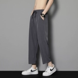 Мужские шелковые летние тонкие спортивные дышащие быстросохнущие штаны, высокий костюм для отдыха, свободный прямой крой