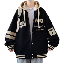 Hooded baseball uniform mens spring and autumn American casual jacket boys and teenagers autumn fashion brand handsome loose jacket