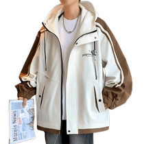 Mens coat spring and autumn casual loose windproof jacket jacket mens trendy brand handsome versatile hooded top
