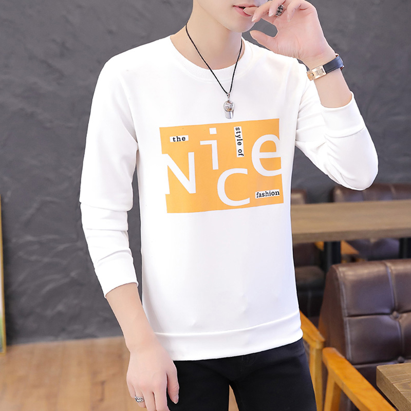Welfare) Long-sleeved T-shirt men's Korean version of the trend new printing round neck thick cotton T men's autumn and winter loose clothes T