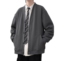 Knitted Cardigan Jacket Mens 2024 Spring New Trendy Brand Loose V-neck Casual Jacket Youth Woolen Outerwear