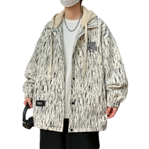 Striped Jacket Mens 2024 Spring and Autumn New Fashion Brand Loose Hooded Casual Jacket Teen Mens Outerwear