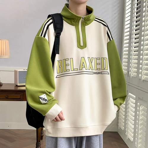 Воротник-стойка на половинной молнии 𫔀Толстовка мужская весна-осень 2025, новая модная брендовая нижняя рубашка, свободный и красивый топ для подростков