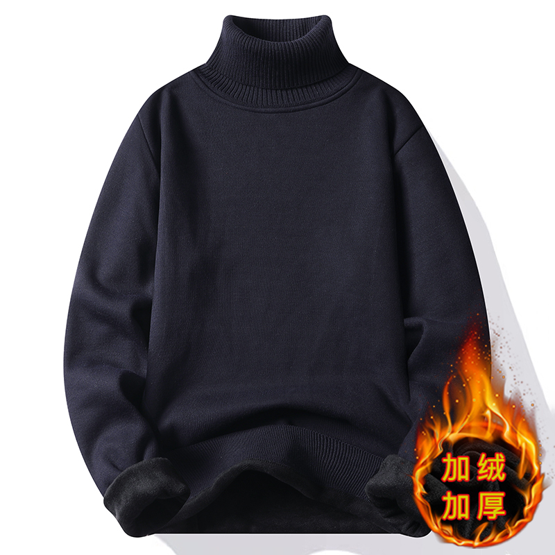 Men's Turtleneck Sweater with a Foldable Collar, Winter Fleece-Lined and Thickened Knitwear, Men's Base Layer Shirt, High-End Solid Color Sweater