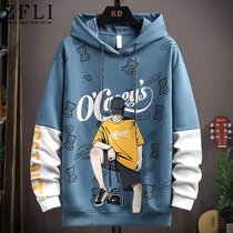 Cartoon Cartoon Sweatshirt Mens Spring Autumn Season Collision Color Splicing Tandem Hat Jacket Boys Casual Loose and Handsome Sports Blouses