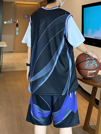 休闲运动套装男夏季冰丝短袖短裤一套搭配帅气青少年篮球服两件套