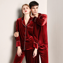 Couple wedding big red pyjamas autumn winter coral suede suit womens home conserved men long sleeves thin gold velvet