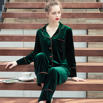 Fall Golden Velvet Pyjamas Woman Suit Sexy Autumn Winter Long Sleeves Extras Lady Spring And Autumn Home Clothing Two Sets