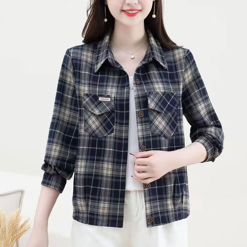 2026 Spring New Fashion Pure Cotton Plaid Shirt for Women, Age-Reducing Mom Style, Loose Casual Cardigan, Thin Jacket