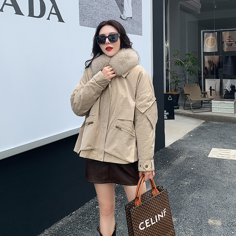 2022 Winter New Haining Fur Coat Female Fox Fur Collar Rex Rabbit Fur Liner Pie Overcome Short Coat