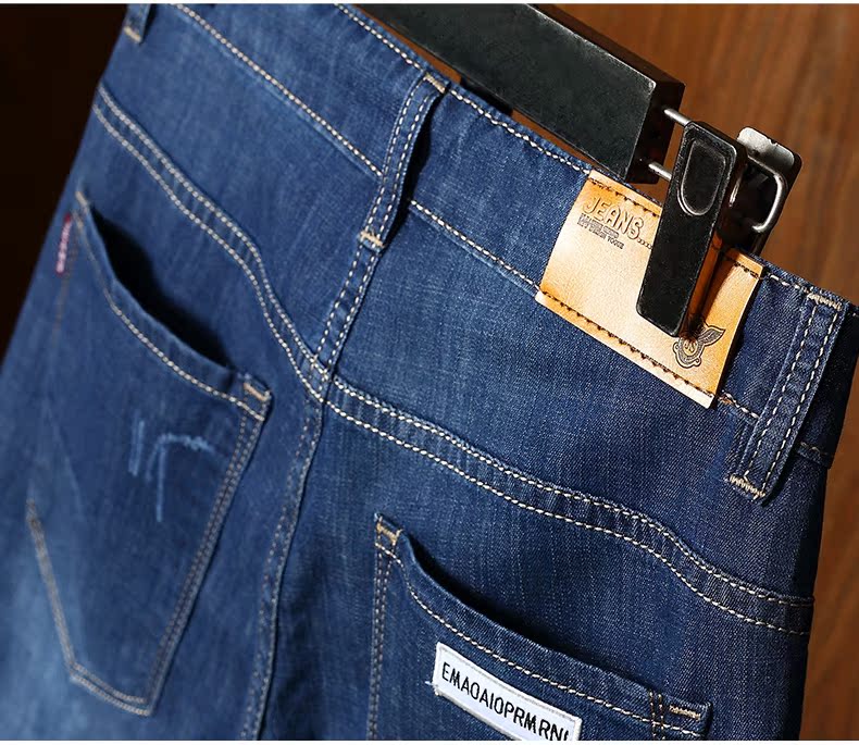 Mùa hè phần mỏng Slim thời trang thẳng 5 điểm quần jeans nam Slim Straight co giãn năm điểm trong quần thủy triều quần nam - Quần jean quần áo nam