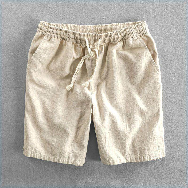 Summer Casual Linen Shorts for Men, Cotton-Linen Thin Breathable Pants, Solid Color Beach Shorts, Versatile Mid-Length Shorts, Trendy Five-Point Shorts
