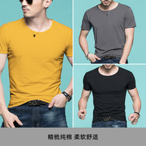 3 pieces) summer short sleeve T-shirt mens Cotton solid color trend body shirt half sleeve mens base shirt clothes long sleeve