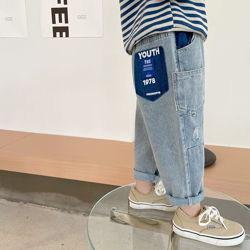 Детские осенние джинсы, штаны для мальчиков, коллекция 2021, в западном стиле