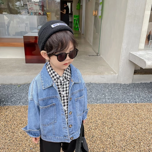 Джинсовая осенняя детская куртка для мальчиков, в корейском стиле, коллекция 2021, оверсайз