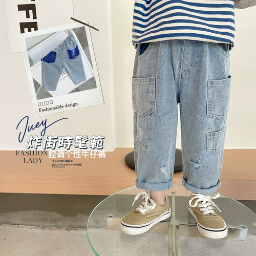 Детские осенние джинсы, штаны для мальчиков, коллекция 2021, в западном стиле