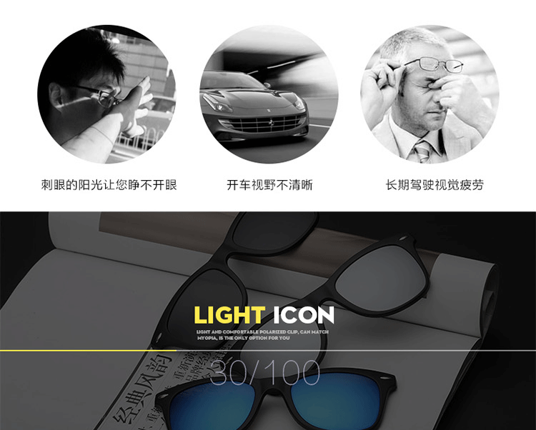 Từ kép sử dụng gương cận thị kính râm kính râm phân cực kính râm ánh sáng kính khung gương phẳng retro kính râm nam