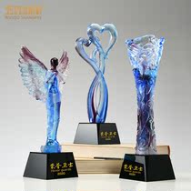 Creative high-end glass trophy customization company annual meeting outstanding staff awards crystal trophy production commemorative custom