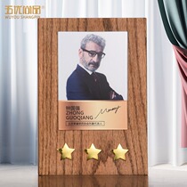 Five-pointed star Red Oak Solid Wood authorized medal customized portrait color creative design metal gold silver and bronze award