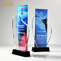 High-grade lettering color color printing crystal trophy medals customized excellent staff award gifts blue torch