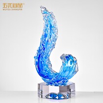 Ocean glaze trophy blue wave high-end atmosphere Enterprise Annual Award souvenir lettering hand-made