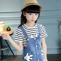 Childrens denim straps for girls with shorts set summer suspenders fashionable denim skirts