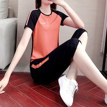 Tide brand CVY sports set 2021 New Summer Ice Silk Capri pants women loose short sleeve casual wear two sets