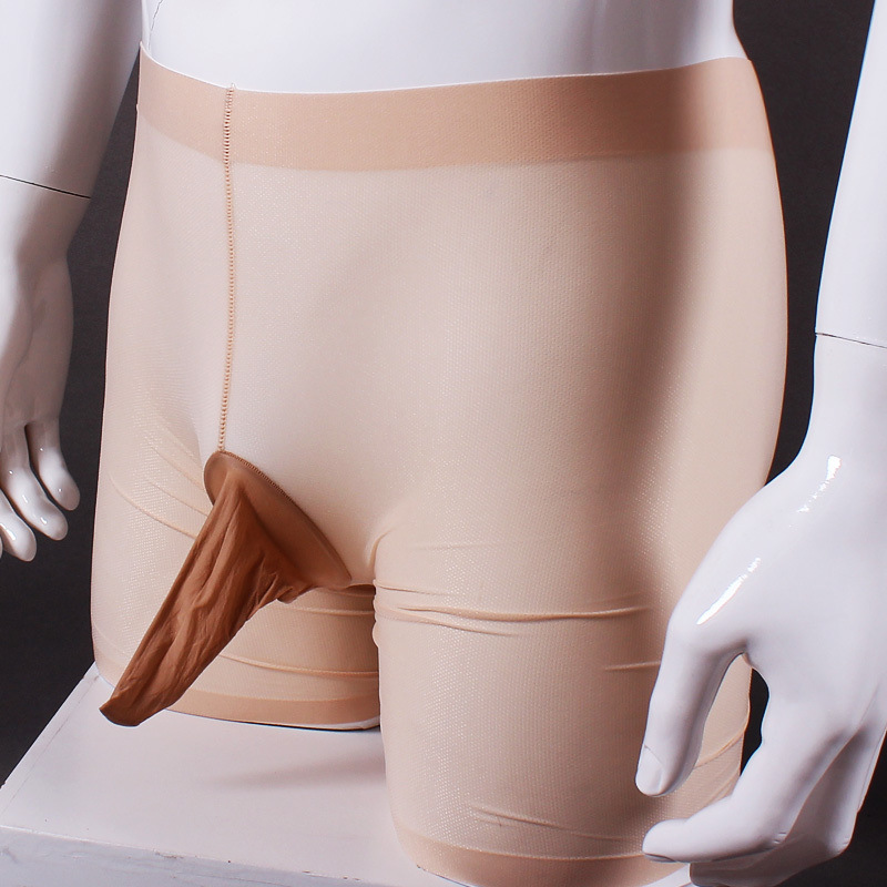 Men's super-thin ice silk pseudo women's clothes silk stockings underwear men's JJ set U-shaped bag boxer pants CD drag shorts
