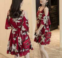 New line of shoulder snow spinning pseudo-bridesmaid dress with dress lady gags cd Changing Dress Sexy Nightclub V Collar Mens Broken Flowers Dress