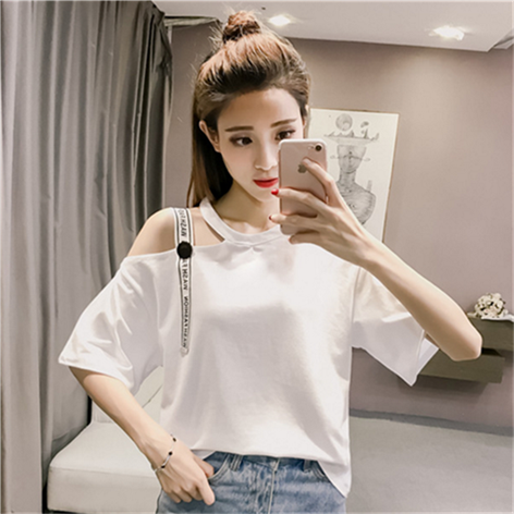 New Korean version big size fat MM short sleeve T - shirt cross-dressing pseudo women's students loose shoulder centrifuge jacket