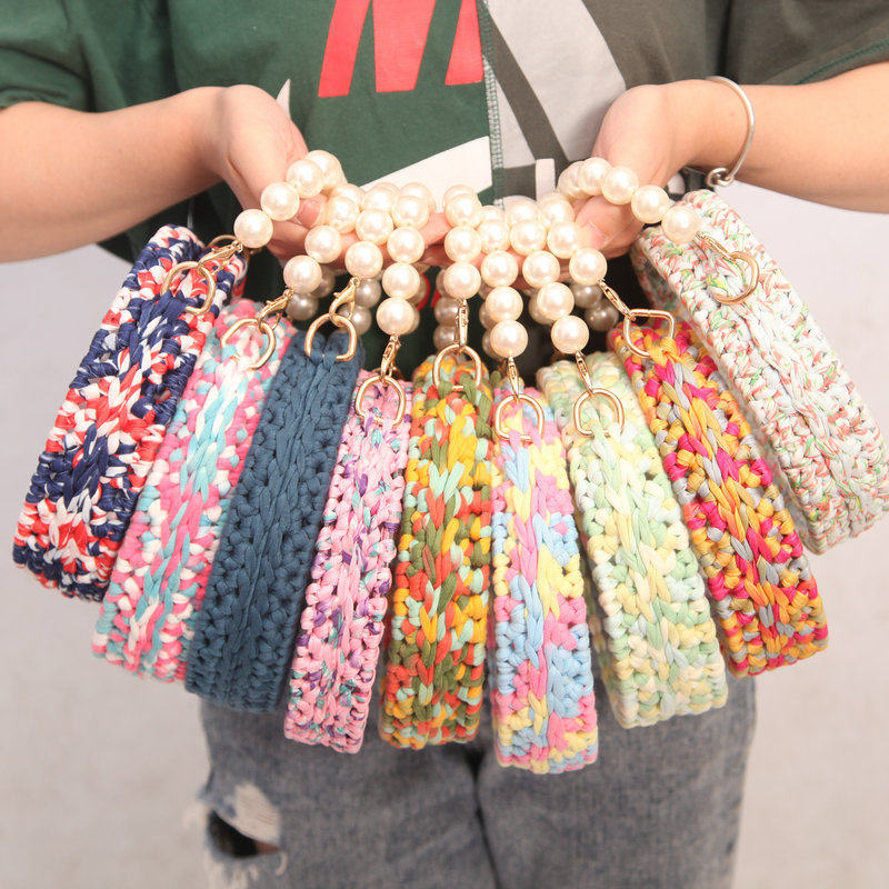 Hyuna woven bag acrylic round transparent pearl bag hand woven material bag messenger bag diy crochet