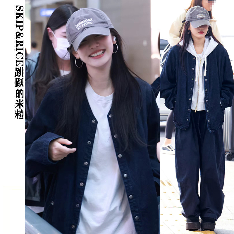 Ning Yizhuo Style Single-Breasted Denim Baseball Jacket for Women, Petite Casual Versatile Cardigan Top New