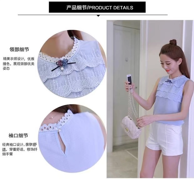 Áo sơ mi voan tay mùa hè 2018 Han Fan Li cổ áo ren thêu áo sơ mi chạm đáy