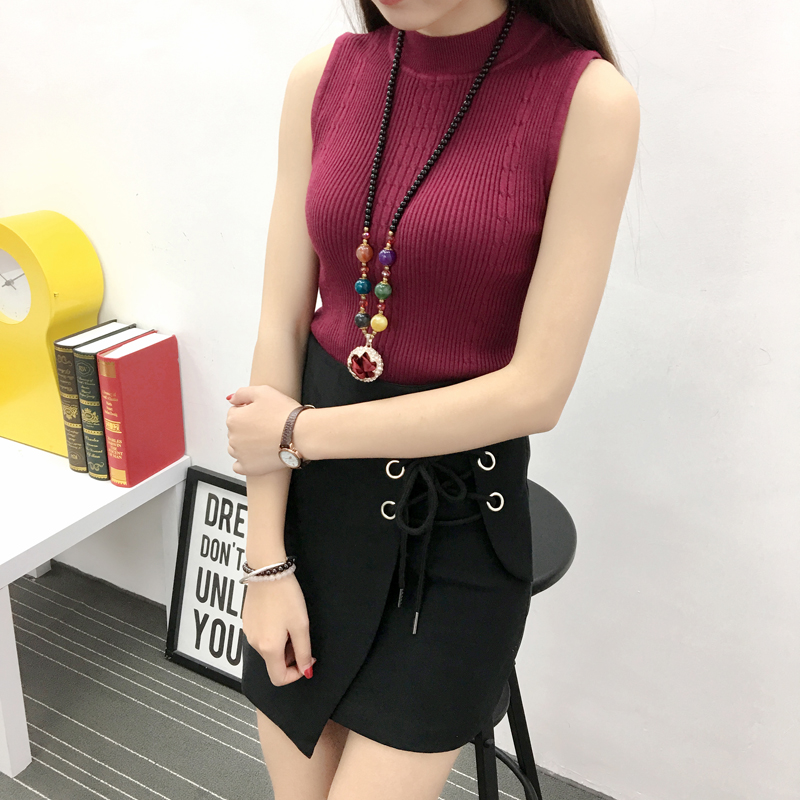 Xuân 2018 mới nửa cổ cao dệt áo thun co giãn cao Slim mỏng không tay sling đáy áo sơ mi nữ áo kiểu nữ đẹp tuổi 40