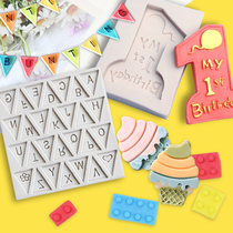 New Triangle English Letter Color Flag Turning Sugar Silicone Mold 1 Year Old Ice Cream English Chocolate Molds