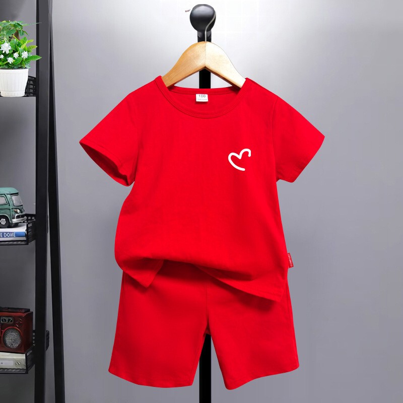 Children's Summer Clothes, Boys' Pure Cotton Short-Sleeved Summer Suits, Girls' Red Shorts, Festive Two-Piece Set, Pure Cotton Children's Summer Clothes, Boys' Pure Cotton Short-Sleeved Summer Suits, Girls' Red Shorts, Festive Two-Piece Set, Pure Cotton