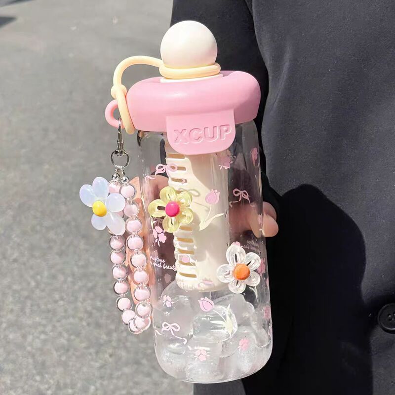 Uk Beloved High-Capacity Glass Cup with Straw for Girls, Stylish Design, Suitable for Summer Office Use and Brewing Flower Tea
