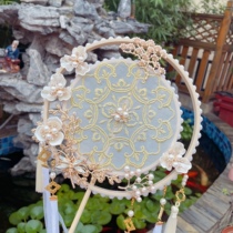 Embroidered long handle group fan double layer Chinese wind Han clothes Handheld fan Wedding Fan Finished Material Bag Joyous Fan Qipao Flow Su