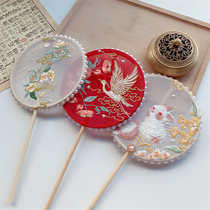 Palm fan children fan walking show Handwear girl group fan palace fan small embroidered ancient wind long handle dance prop fan photo