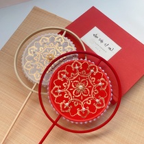 Ancient Wind Long Handle Group Fan Dance Fan Dancing Shooting Hanfu Props Palace Fan Handheld Breaking Cloud Fan double circle Process fan