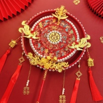 Chinese-Chinese-fan show and fan bridal knot wedding fan high-end red ancient wind embroidery gift diy material bag
