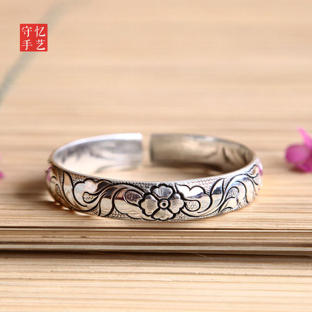 Shouyi simple four-leaf clover 99 pure silver handmade custom fashion silver bracelet girls sterling silver jewelry temperament silver bracelet