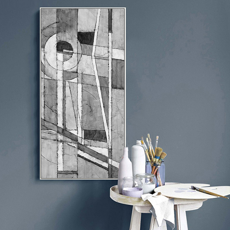 Simple stairs decorative painting Hand-painted industrial style Nordic study model room walkway aisle Gray humor hanging painting