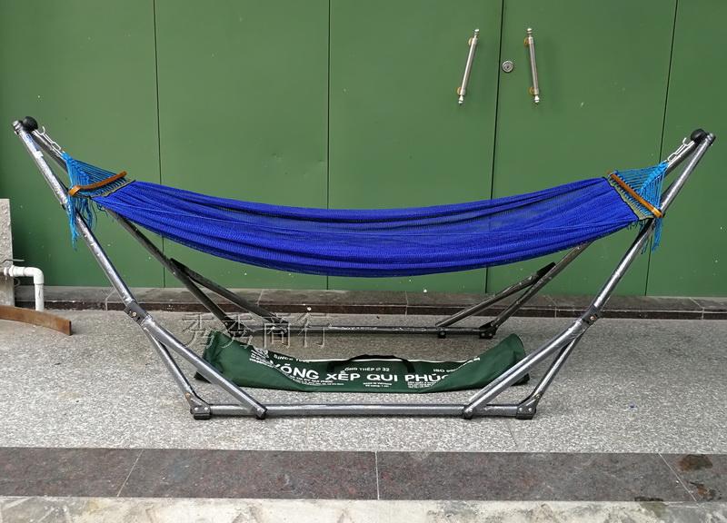 Indoor and outdoor dual-use imported Vietnamese hammock enlarged nylon mesh bed thickened and thickened black folding iron frame